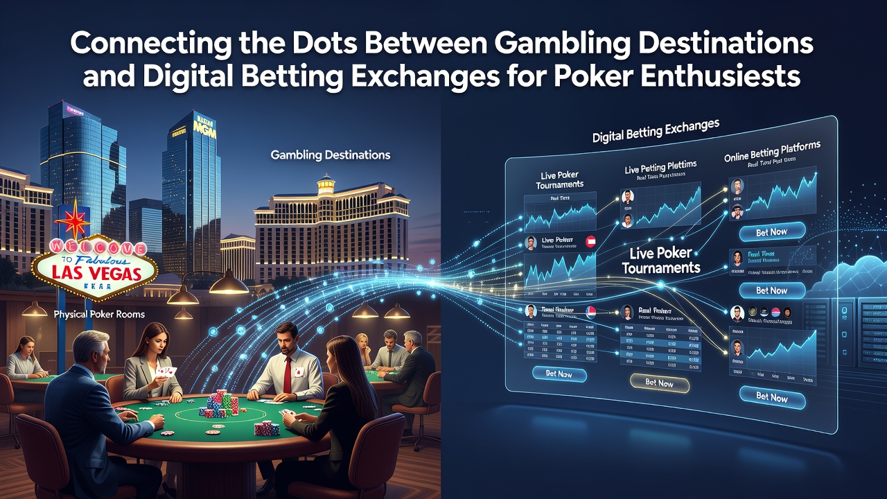 Digital poker interface displayed alongside elements representing physical casino environments