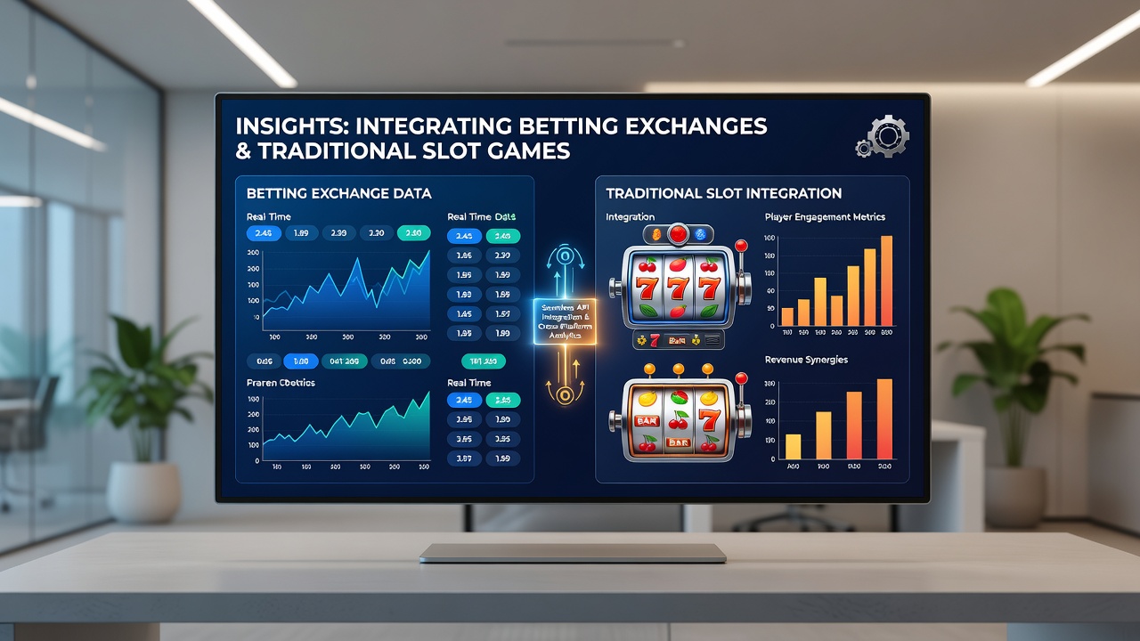 Split screen view of slot reels on one side and active betting exchange order book on the other