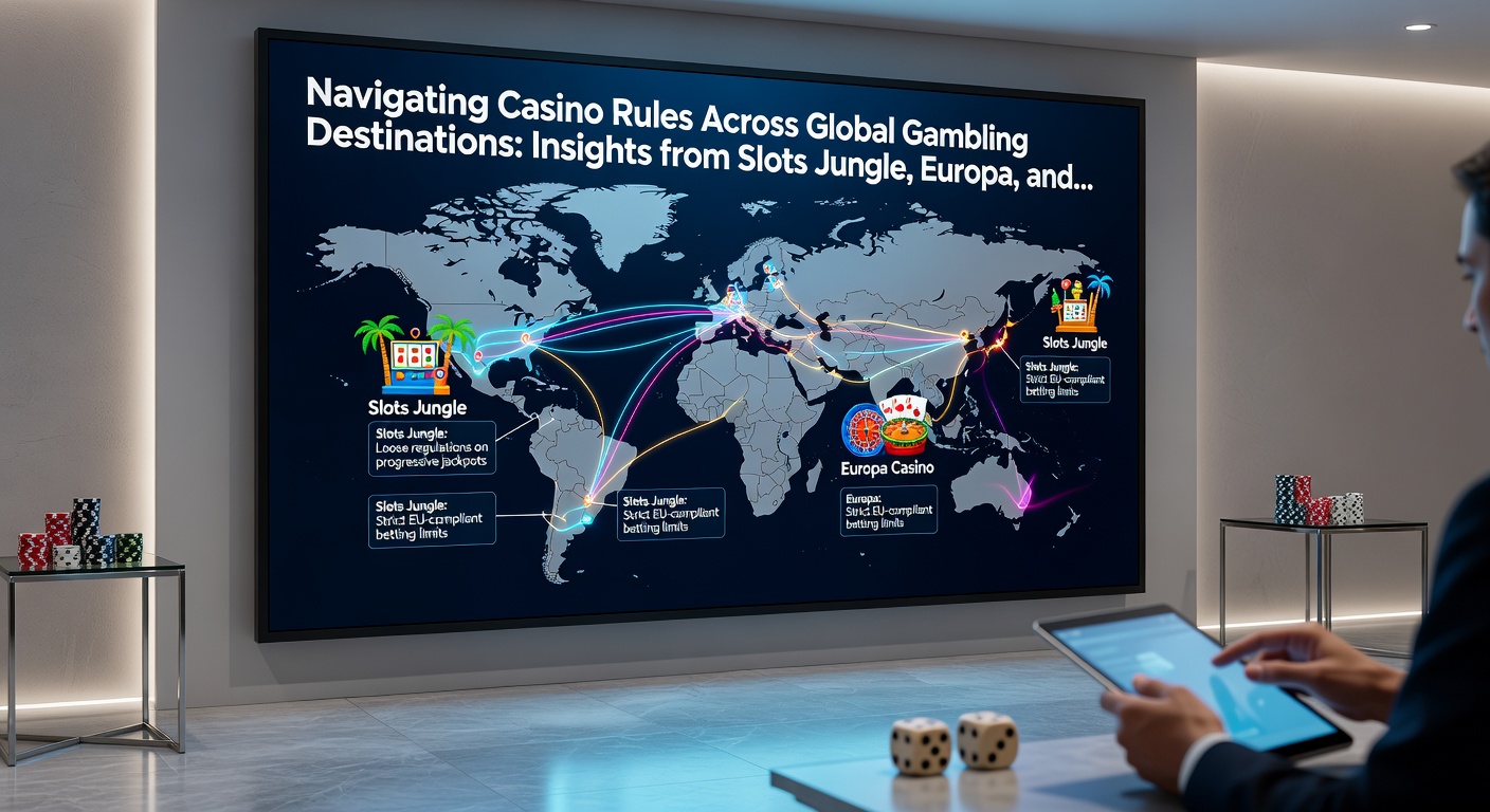 Digital map highlighting casino regulations in North America, Europe, and Asia with platform logos overlaid