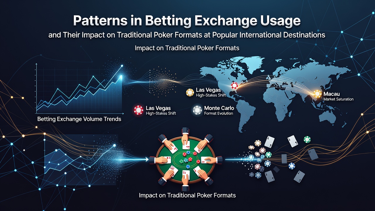 Betting exchange interfaces displayed alongside traditional poker tables in an international casino setting