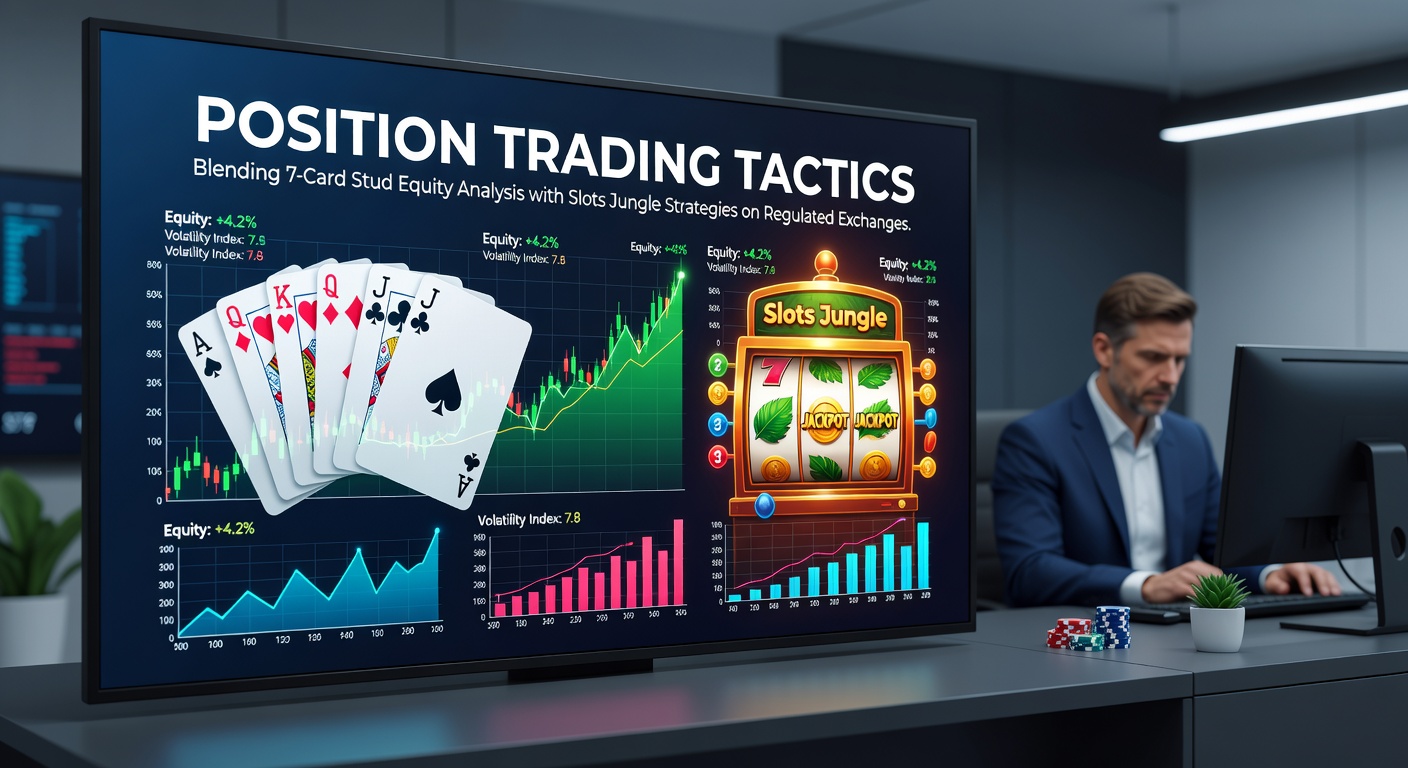 Position trading interface showing 7-card stud equity calculations overlaid on slot performance metrics within a regulated exchange platform