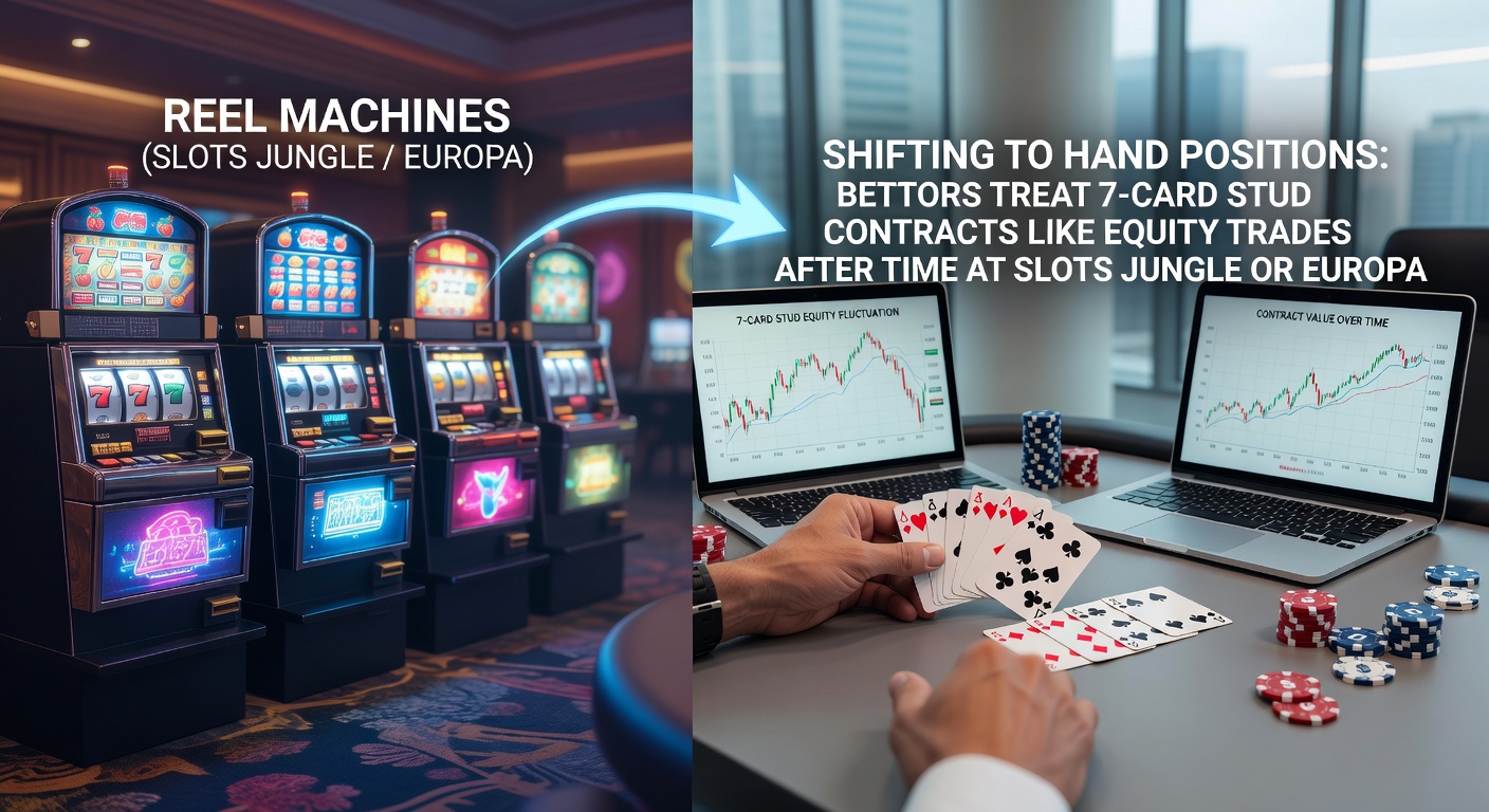 Illustration of transitioning from slot machine reels to structured 7-card stud hand positions on digital platforms