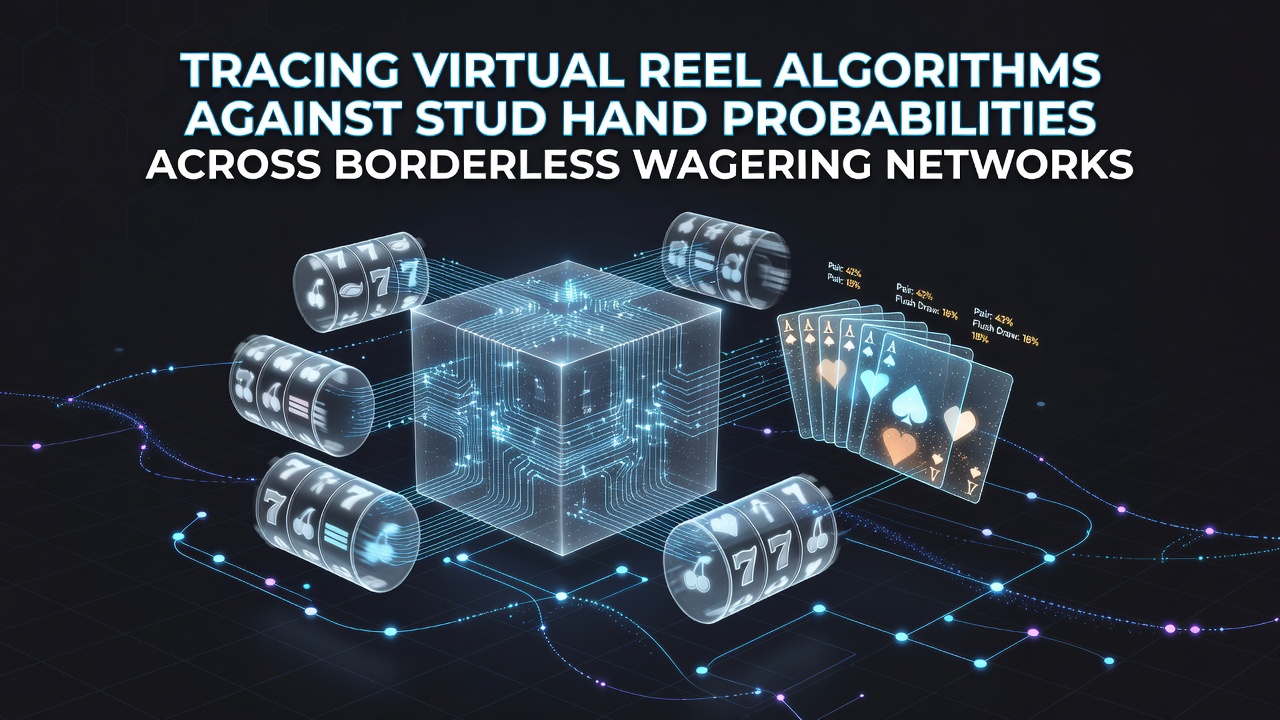 Diagram showing virtual reel mapping overlaid with seven-card stud hand probability charts across international server networks